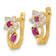 14K Yellow Gold Red and Clear Cubic Zirconia Flower Hinged Earrings