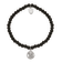 Stainless Steel Polished Angel Black Jade Beaded Stretch Bracelet