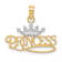 10K Yellow Gold and Rhodium Over 10K Yellow Gold Textured Princess with
White Crown Charm