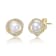 Pear Shape CZ And Mother Of Pearl Pave Stud Earrings In 14K Gold Over Brass