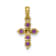 14k Yellow Gold and Rhodium Over 14k Yellow Gold Ruby and Diamond Cross Pendant