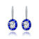 Sapphire Color CZ Halo Drop Earrings In Sterling Silver