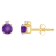 4mm Round Amethyst with Diamond Accents 14k Yellow Gold Stud Earrings