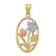 14k Tri-color Gold Diamond-Cut Oval Floral Pendant