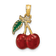 14k Yellow Gold Enamel 3D Cherries with Leaf Charm