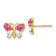 14k Yellow Gold Pink and White Crystal Butterfly Stud Earrings