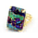 Multi-Color Blended Turquoise Statement Ring In 18K Gold Over Sterling Silver
