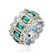 Emerald Color CZ Baguette Cocktail Ring In 14K White Gold Over Brass