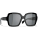 Chanel Shiny Black Square Frame with "CC" Accent/ Gray Lens Sunglasses