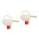 14K Yellow Gold 8-8.5mm White Round Freshwater Cultured Pearl Ruby Post Earrings