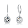 CZ Halo Square Drop Earrings In Sterling Silver