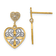 14K Two-tone Gold Flower and Heart Beaded Filigree Dangle Earrings