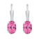 6x4mm Oval Pink Topaz Rhodium Over 10k White Gold Drop Earrings