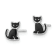 Rhodium Over Sterling Silver Polished Black Enameled Cat Post Earrings