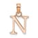 14k Rose Gold Polished Block Letter N Initial Pendant