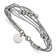 Gray Leather and Stainless Steel Polished Beaded Multi-Strand 8-inch Bracelet