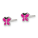 Rhodium Over Sterling Silver Pink/Black Enamel Butterfly Childs Post Earrings
