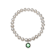 Freshwater Pearl And Green CZ Charm Stretch Bracelet In Sterling Silver