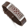 Brown Leather and Stainless Steel Red Agate 7-9-inch Bracelet