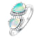 Pear Shape Opal And Zircon Halo Bypass Ring In Sterling Silver