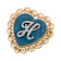 Gold Tone Filigree Heart Blue Enamel Initial Pin