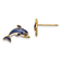 14k Yellow Gold Blue and White Enameled Dolphin Stud Earrings