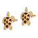 14k Yellow Gold Textured Sea Turtle with Brown Enamel Shell Stud Earrings