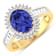 14K Yellow Gold Violet Tanzanite and White Diamond Oval Halo Ring 1.93ctw