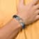Black and Blue Leather and Stainless Steel Antiqued and Polished
8.25-inch Bracelet