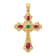 14k Yellow Gold Textured Ruby and Emerald Cabochon Cross Pendant