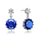 Sapphire Color CZ Circle Drop Earrings In Sterling Silver