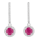 5mm Round Ruby 1/4 ctw Diamond Rhodium Over Sterling Silver Halo Dangle Earrings