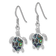 Rhodium Over Sterling Silver Polished Paua Shell Turtle Dangle Earrings