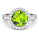 Round Green Peridot and Diamond 14K White Gold Halo Ring 3.14 ctw