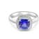 7mm Cushion Tanzanite and White CZ Rhodium Over Sterling Silver Ring, 1.43ctw