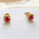 Red Ruby with Moissanite in 14K Yellow Gold Over Sterling Silver Halo
Stud Earrings