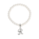White Faux Pearl Bead Initial Charm Stretch Bracelet
