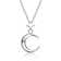 Celestial Crescent Moon And Star Drop Necklace In Rhodium Over Brass