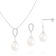 8-9mm Drop White Freshwater Pearl and CZ Rhodium Over Sterling Earring
and Pendant W/Chain Set