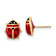 14k Yellow Gold Polished Red and Black Enameled Large Ladybug Stud Earrings