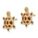 14k Yellow Gold Textured Sea Turtle with Spiny Brown Enamel Shell Earrings