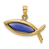 14k Yellow Gold Horizontal Blue Enameled Ichthus Charm