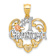 14K Tri-color Gold Textured and Diamond-Cut #1 Grandma in Heart Pendant