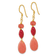 14K Gold Over Sterling Silver Coral and Jadeite Dangle Earrings
