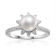 Freshwater Pearl and Moissanite Rhodium Over Sterling Silver Halo Flower
Design Ring
