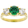 Green And White CZ 3-Stone Ring In 18K Gold Over Sterling Silver