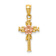 14K Two-tone Gold  Polished, Textured and Diamond-Cut Cross with Flower Pendant