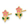 14k Yellow Gold Polished Children's Pink and Green Enameled Flower Stud Earrings