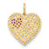 10k Yellow Gold Polished Clear and Red Cubic Zirconia Heart Charm