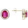 Ruby Oval And White Diamond Stud Earrings In Solid 14K Yellow Gold 3.87ctw